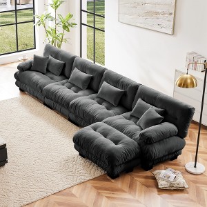 Oversized 173.2" Chenille Modular L-Shaped Sectional Sofa with Bolster Armrests and Ottomans, 5-Piece Free combination Sofa - 1 of 4