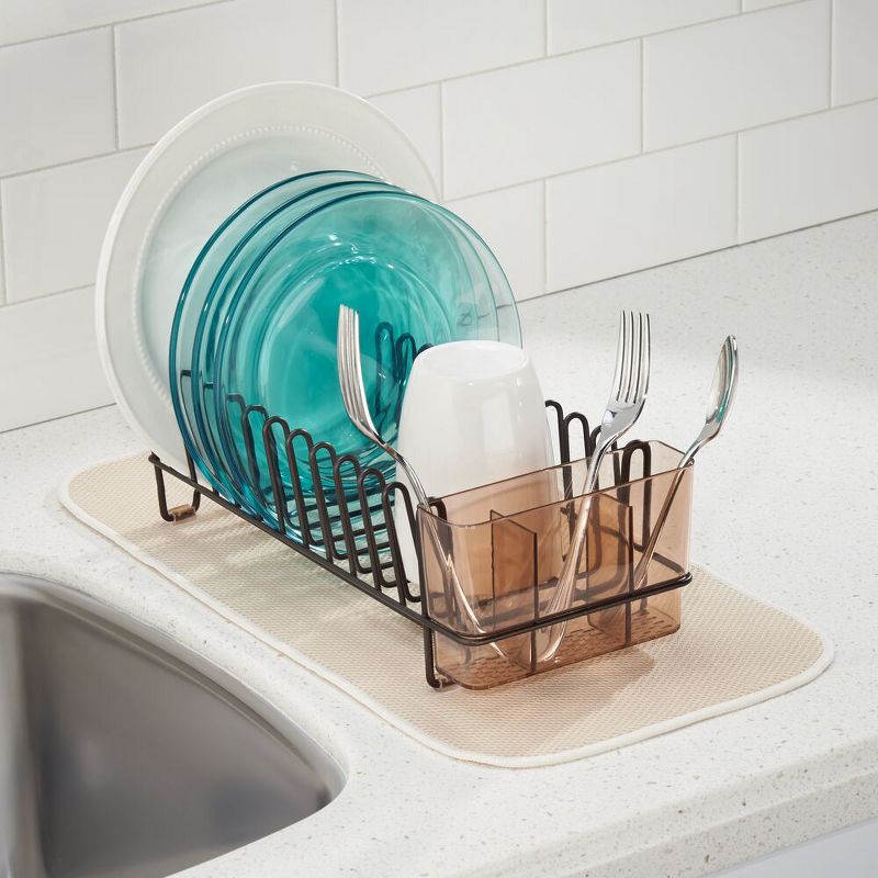 mDesign Steel Compact Modern Dish Drying Rack with Cutlery Tray, 2 of 6
