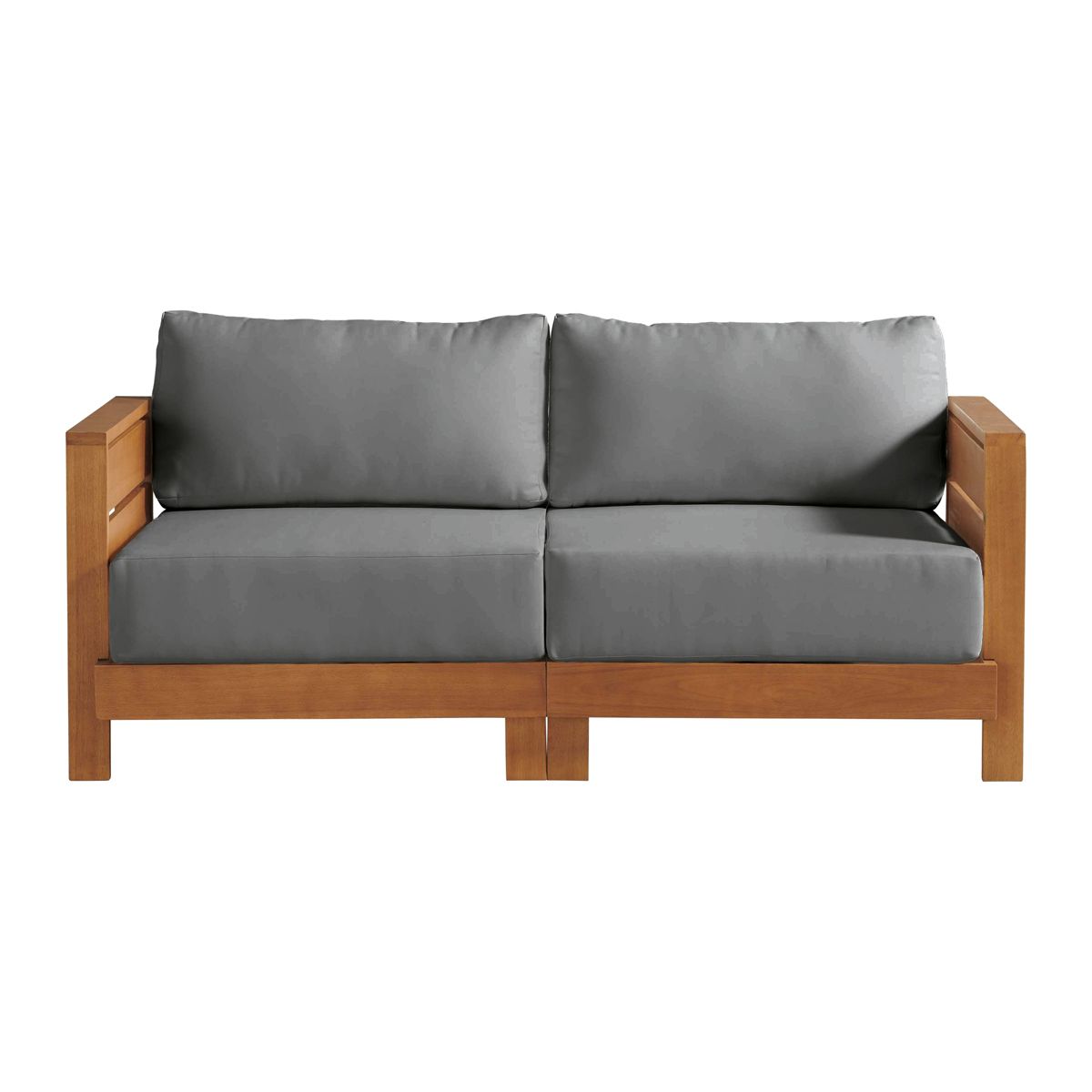 Alaterre Furniture Barton Outdoor Patio Loveseat - Weather-Resistant Eucalyptus Wood Outdoor Loveseat with Thick Gray Cushions (Natural)