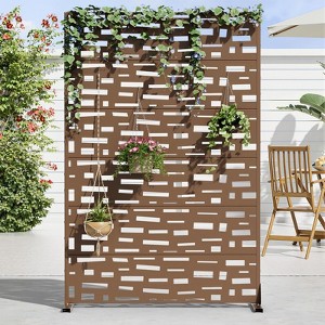 Pexfix 72 x 47 Inch Metal Privacy Screen Freestanding Outdoor Divider Panel For Patio Deck Balcony Heavy Duty Base Weatherproof Brown Wide Side Street - 1 of 4