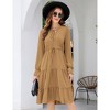 Women Tie V Neck Long Sleeve Midi Dress Casual Ruffle Drawstring Waist A-Line Swing Midi Dress - 3 of 4