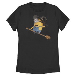 Womens Despicable Me Stuart Flying Broomstick Happy Witch T Shirt - 1 of 4