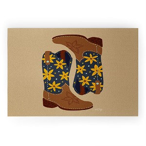 Cat Coquillette Cowgirl Boots Teal Yellow Looped Vinyl Welcome Mat - Society6 - 1 of 2