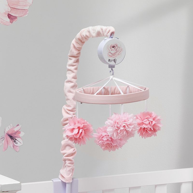 Lambs & Ivy Signature Botanical Baby Pink Floral Musical Baby Crib Mobile, 4 of 9