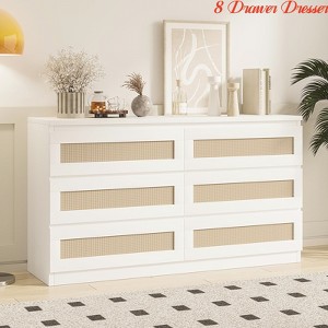 Nursery Rattan Dresser for Bedroom, Modern 6 Drawer Wooden Dresser Chest, Wide Wood Beside Table - 1 of 4