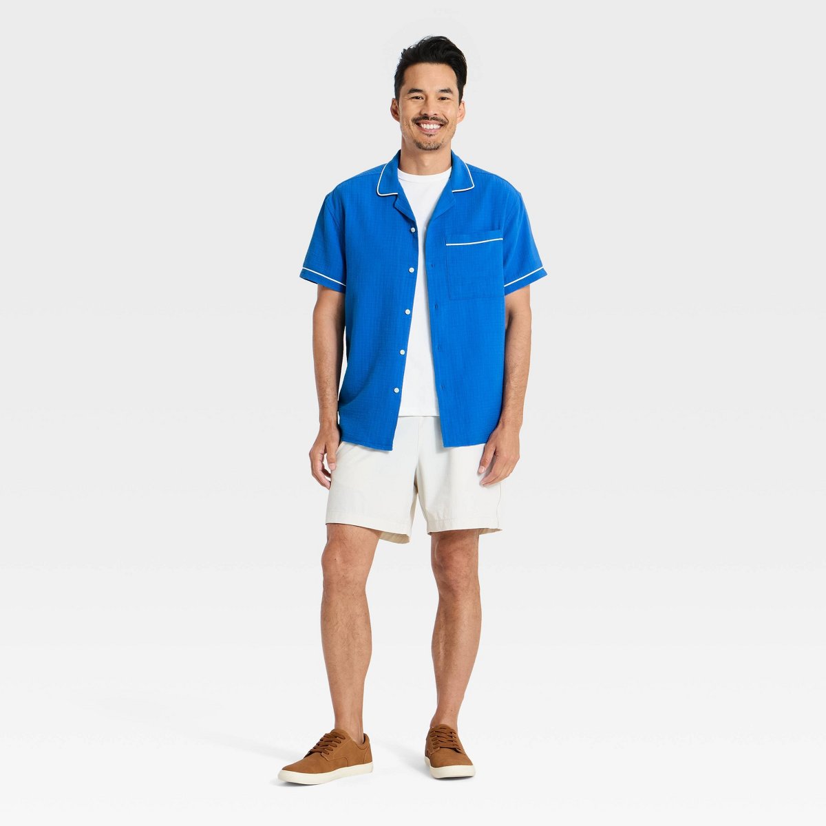 Мужские рубашки Goodfellow & Co Men's Short Sleeve Camp Collar Button-Down Shirt - Goodfellow & Co™ Blue XL — фото 3