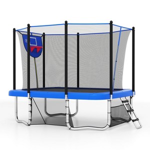 Gymax 10 x 8 FT Heavy-Duty Trampoline w/Basketball Hoop Soccer Goal Non-Slip Ladder - 1 of 4
