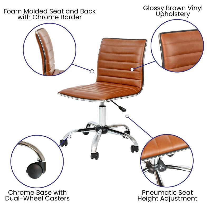 Emma and Oliver Low Back Designer Armless Ribbed Swivel Task Office Chair, 5 of 13