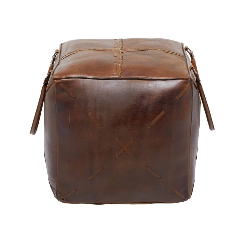 Rustic Leather Foot Stool Ottoman Smooth Brown Leather - Olivia &#38; May, 3 of 14