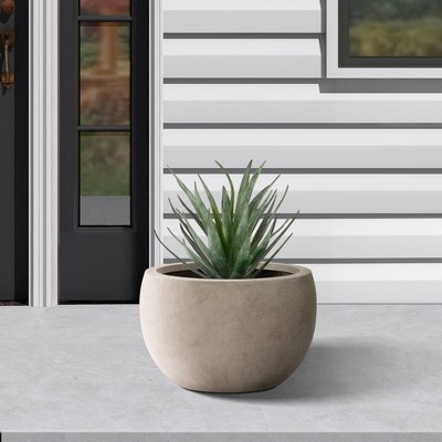 Weathered Gray Round Concrete Planter with Drainage Hole