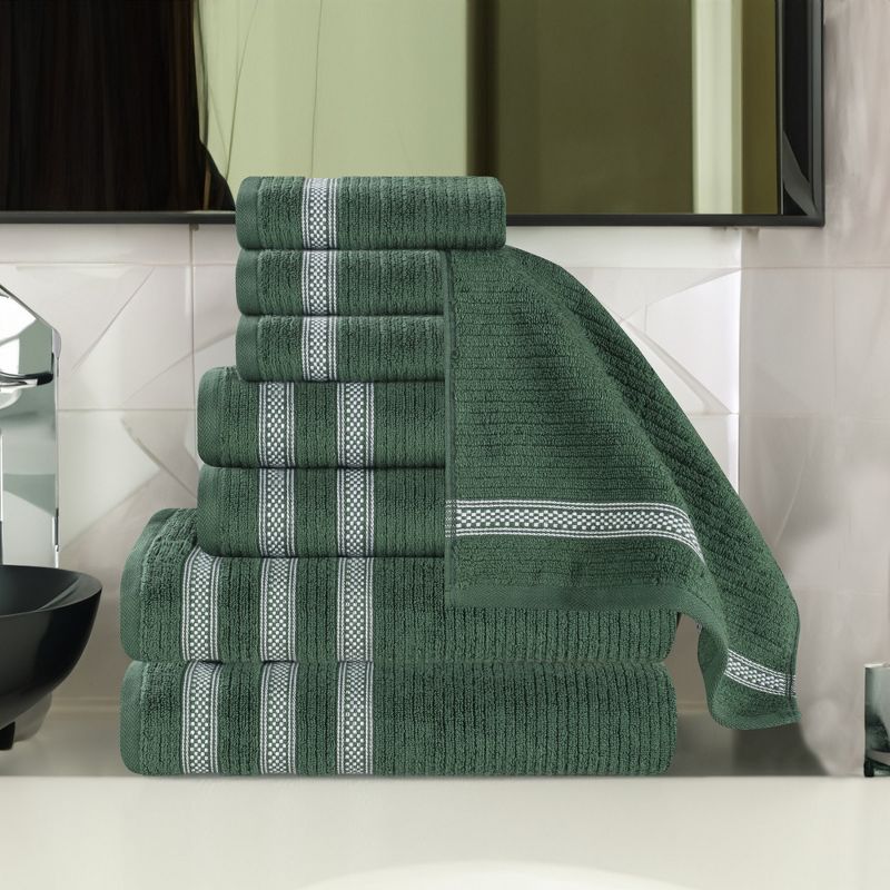 Zero Twist Cotton Ribbed Modern Geometric Border Assorted 8 Piece Bathroom Towel Set by Blue Nile Mills, 2 of 9