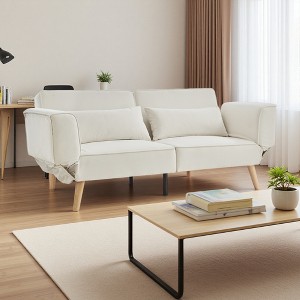 72.8" Velvet Futon Sofa Bed with Adjustable Armrests & Recliner Function - 1 of 4