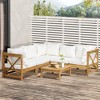Outsunny 6 Piece Wood Patio Furniture Set, Outdoor Sectional Sofa with Cushions and Coffee Table, Acacia Wood Conversation Set Couch, Cream White - 3 of 4