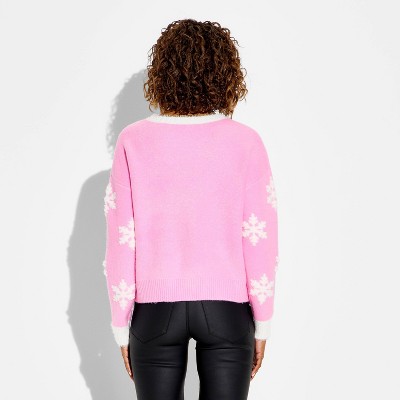 Women's Snowflake Festive Graphic Sweater - Pink - image 3