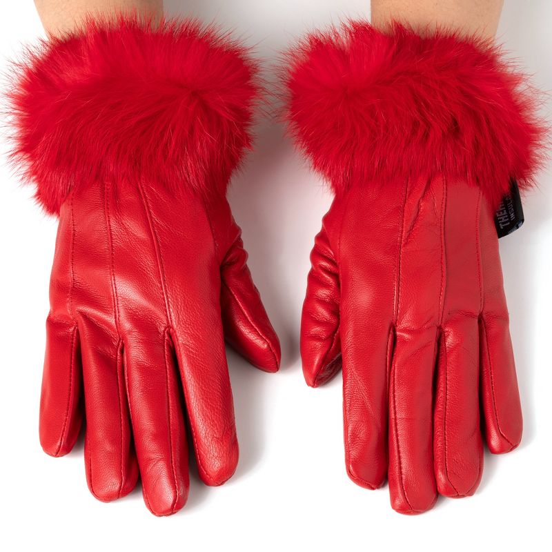 Alpine Swiss Womens Leather Dressy Gloves Faux Fur Trim Cuff Thermal Lining, 3 of 7