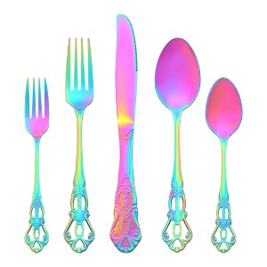 REGALWOVEN Stainless Steel Floral Modern Flatware Cutlery Set Silverware Set 20 Piece - 1 of 4