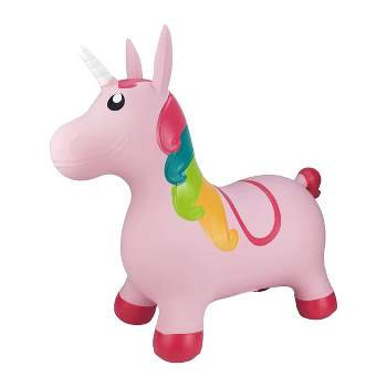 BounceZiez Inflatable Bouncy Ride On Hopper with Pump - Pink Unicorn
