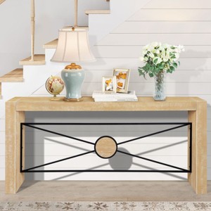 64 Inch Long Wood Console Table, Farmhouse Dining Table With Angled Metal Frame, Sofa Table For Hallway, Living Room-Cuddlewood - 1 of 4