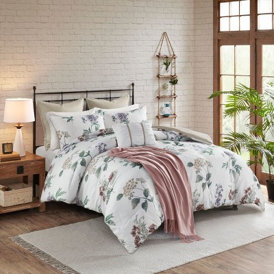 Sapphtopaz 7 Piece Comforter Set Farmhouse Style Seersucker Floral Print with Throw Blanket Reversible Quilt Set