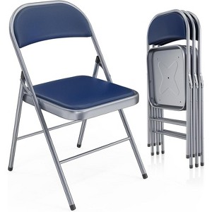 VINGLI 4 Pack Folding Chairs with Padded Seats, Metal Frame with Pu Leather Seat & Back, Capacity 350 lbs, Blue - 1 of 4