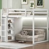 Full Size Wood Loft Bed with Built-in Wardrobe, Storage Shelves & LED Light, White/Gray - ModernLuxe - 2 of 4