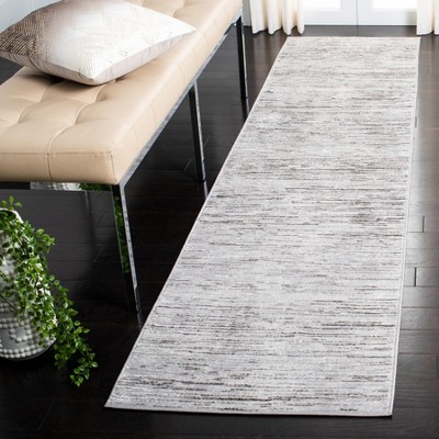 Grey and Light Grey Synthetic Abstract Runner Rug 2'2" x 9'