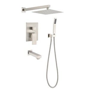 Brushed Nickel shower system 10 inch Brass Bathroom Deluxe rain mixed shower combination set wall mounted rain shower head system shower faucet - 1 of 1