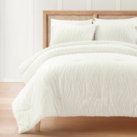 Lush Decor Lush Décor 3pc Full/Queen Jacquard Wave Comforter Set Soft White: Elegant Bedding, Year-Round Use, Machine Washable