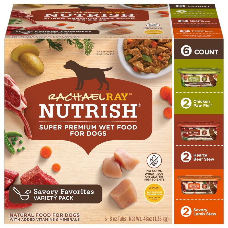 Rachael Ray Nutrish Savory Favorites Chicken, Beef, Potato, Carrot &#38; Sweet Potato Variety Pack Wet Dog Food - 8oz/6ct, 1 of 9