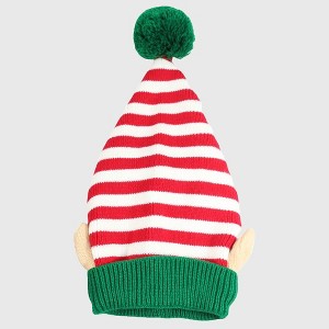 Anna-Kaci Women's Christmas Elf Striped Knit Hat Striped Beanie with Pom-Pom & Elf Ears for Holiday Parties & Festive Decor - 1 of 4