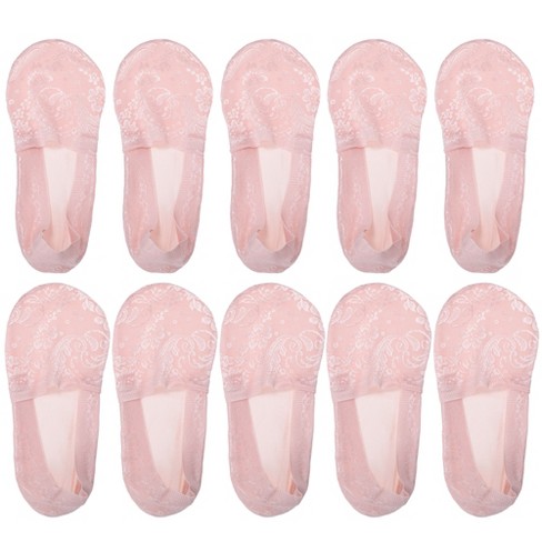 Unique Bargains Women's Invisible Breathable Soft Lace No Show Socks 5  Pairs Pink