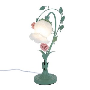 YIYIBYUS Flower Glass Table Lamp with Glass Lampshade, Pad Base (1-Light, Green&Pink) - 1 of 4