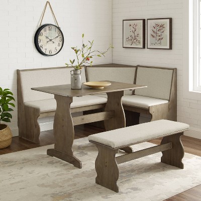 Sasha 50" Natural Wood Corner Dining Nook with Wheat Cushions