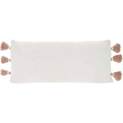 Blush Pink Cotton Lumbar Pillow with Tassels, 12" x 30"