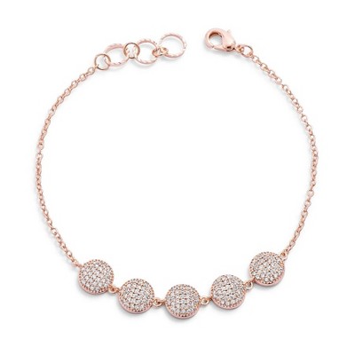 ShineHigh 0.8ct CZ Pave Disc Bracelet for Women, Adjustable 7-Inch Chain with 5 Round Disc Accents, Available in Goldtone or Rose Goldtone Finish