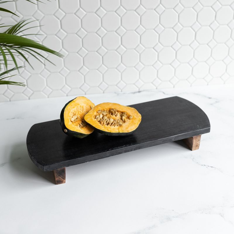 Footed Charcuterie Board Black Marble & Mango Wood by Foreside Home & Garden, 2 of 8