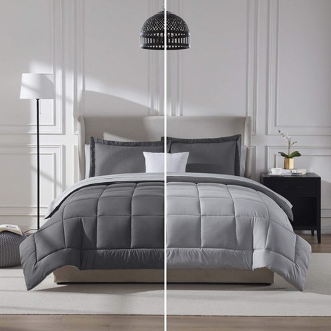 Nestl Bed in a Bag Reversible, 7 Piece Queen Size Bedding Set - Dark Grey/Light Grey