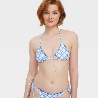 Women's Geo Trellis/Floral Vines Reversible Triangle Bikini Top Blue - Roller Rabbit x Target XXS