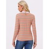 INSPIRE CHIC Women's Long Sleeves Contrast Peter Pan Collar Striped Blouse Top - 4 of 4