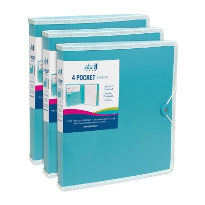 3pk 4 Pocket 1" Binder and Folder Blue - DocIt