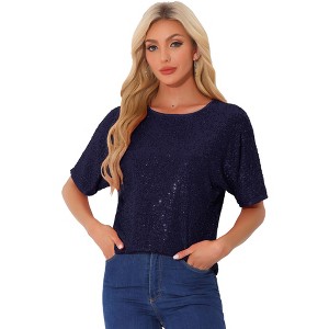 INSPIRE CHIC Women's Regular Fit Round Neck Short Sleeve Party Clubwear Blouses - 1 of 4