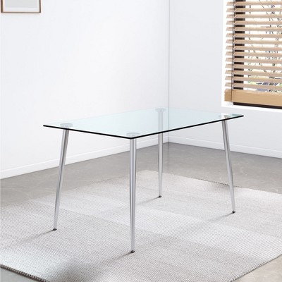 CAVINAS Dining Table Contemporary Rectangle Tempered Glass Dining Table with Metal Legs