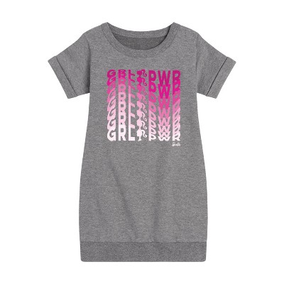 - Barbie - Girl Power in Illusion Wave Graphic Short Sleeve Fleece Dress