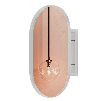OUTSUPPLY Oval Recessed Medicine Cabinet, Metal Framed Bathroom Wall Cabinet, Wall Mirror with Storage for Bathroom