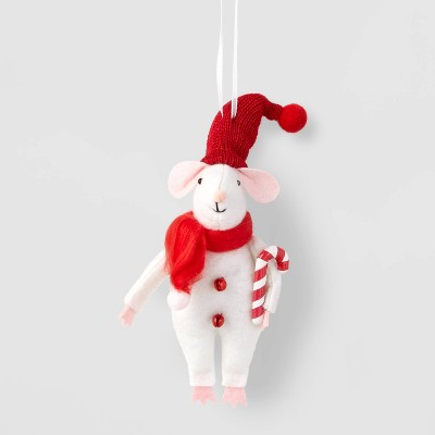 Fabric Mouse with Candy Cane Christmas Tree Ornament White/Red - Wondershop™