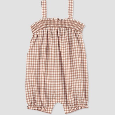 Image of Carter's Just One You® Baby Girls' Gingham Romper - Brown/White 3M