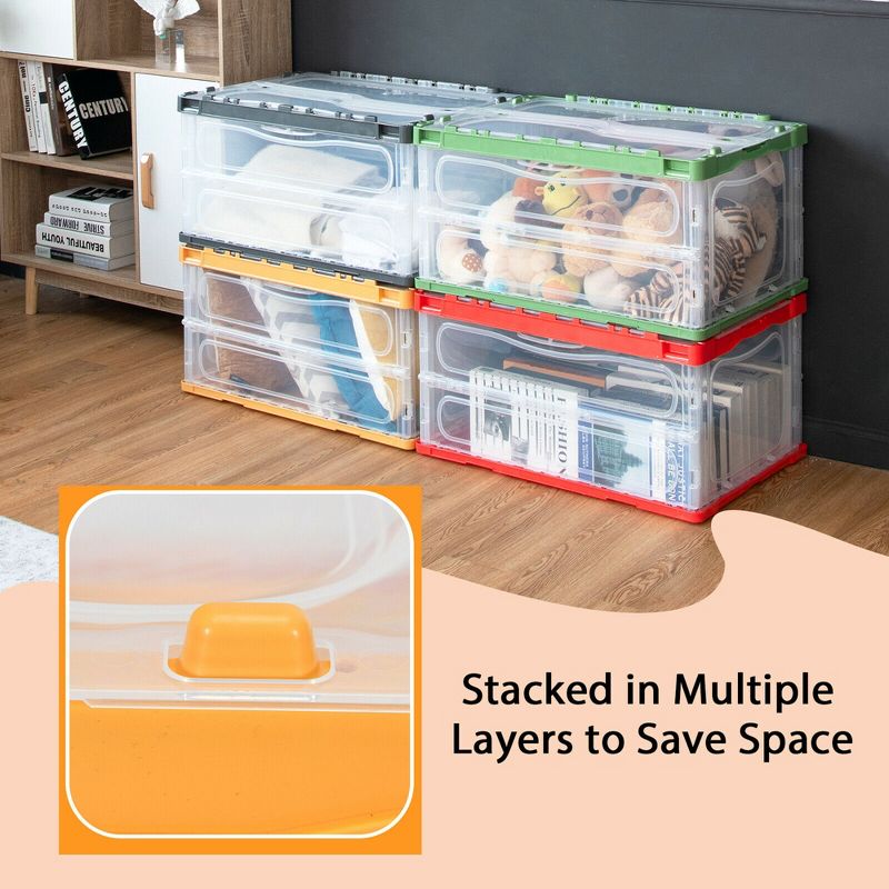 Costway 75L Collapsible Storage Bins Folding Plastic Stackable Utility Crates 4 Pack, 4 of 11