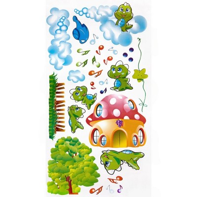 Slickblue Mushroom House Wall Decals 13" x 23.5" - Vinyl Stickers for Living Room & Bedroom, White Edges