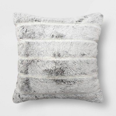 Textured Marled Faux Fur Square Throw Pillow Gray - Threshold&#8482;