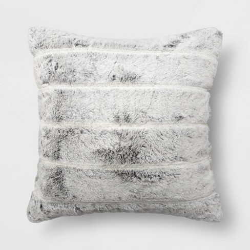 Gray Faux Fur Throw Pillow